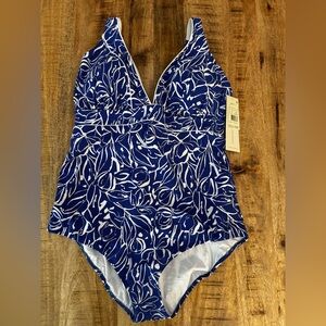Gottex Profile Swimsuit 1 One Piece in royal Blue and White Floral size 16 NWT